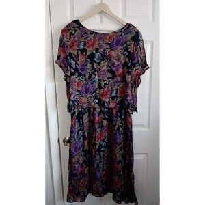 Coldwater Creek Floral Maxi Long Dress Sleeveless Chiffon Lined Black Purple 24
